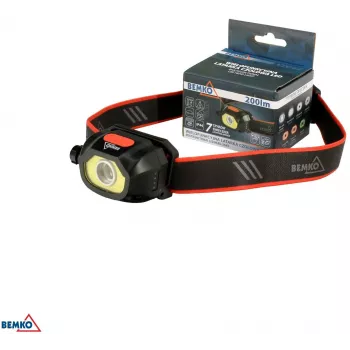 BEMKO C49-LTC02 Wielofunkcyjna akumulatorowa lampa czołowa LED, 200lm, 6500K, 1200mAh, IP44
