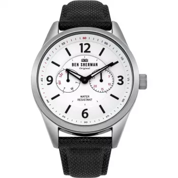 BEN SHERMAN Męski Zegarek Kwarcowy Analogowy WB069WB 45 mm Czarna Tarcza Czarny Pasek Skórzany