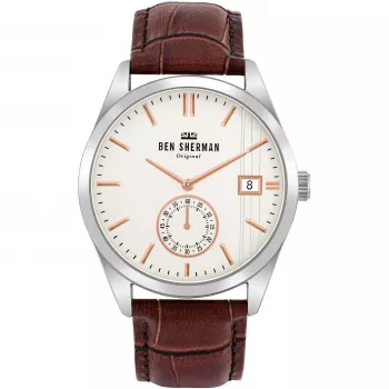 Zegarek męski BEN SHERMAN WB039T 43mm Brązowy pasek skórzany Czarna tarcza