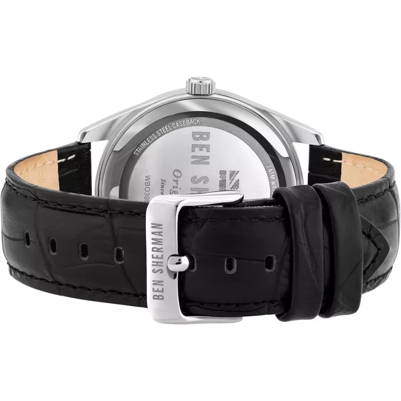 Zegarek męski Ben Sherman WB039BB Analogowy Kwarcowy 43mm Czarna Tarcza Czarny Pasek Skórzany