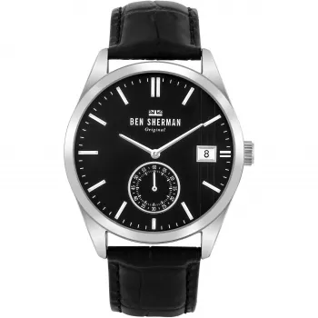 Zegarek męski Ben Sherman WB039BB Analogowy Kwarcowy 43mm Czarna Tarcza Czarny Pasek Skórzany