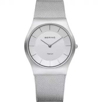 Zegarek BERING Classic Quartz dla kobiet 35mm, stal nierdzewna, siateczka, biała tarcza 11935-000
