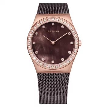 Zegarek damski BERING 12430-262 30mm Różowe Złoto Stal Nierdzewna Siatka Brązowa Tarcza Sunray