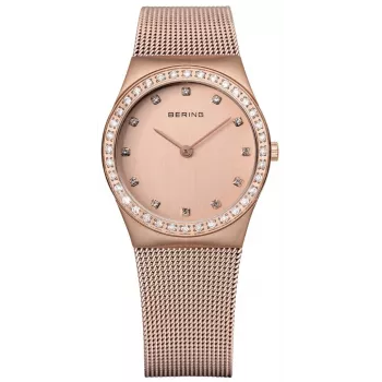 Zegarek damski BERING 12430-366 30mm Różowe złoto Stal nierdzewna Brązowa tarcza sunray