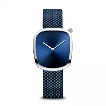 Zegarek damski BERING 18034-307 (34mm) - Różowe złoto i niebieska tarcza sunray