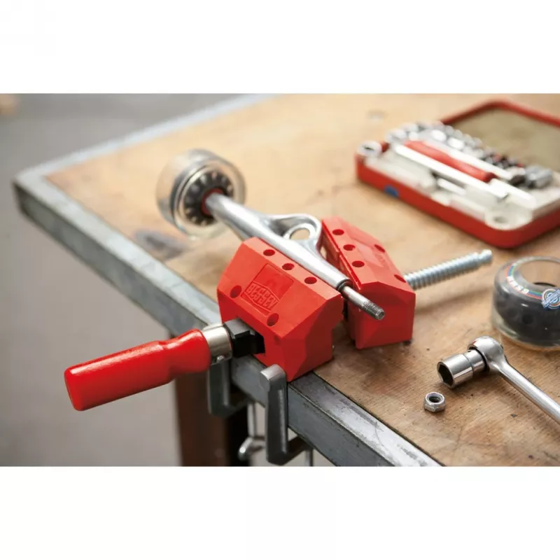 BESSEY S10-ST Mini imadło śrubowe S 10, czerwone, szerokość mocowania 100 mm, głębokość gardzieli 50 mm, z 2 zaciskami stołowymi