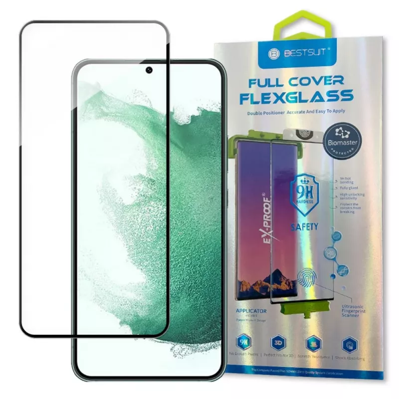 Bestsuit 3D Edge Nano Flexi Glass Full Screen Tempered Glass Screen Protector with Frame for Samsung Galaxy S22+ (S22 Plus) Transparent