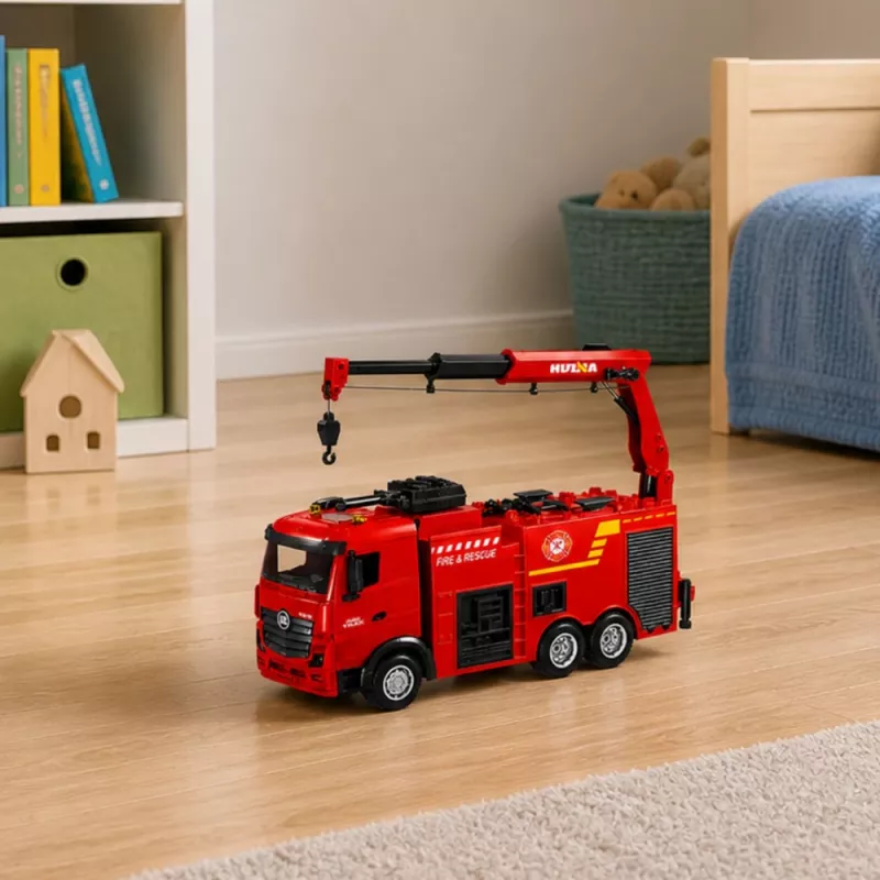 BESTTOYS Wóz Strażacki z Dźwigiem i Działkiem Wodnym RC Huina 1:18