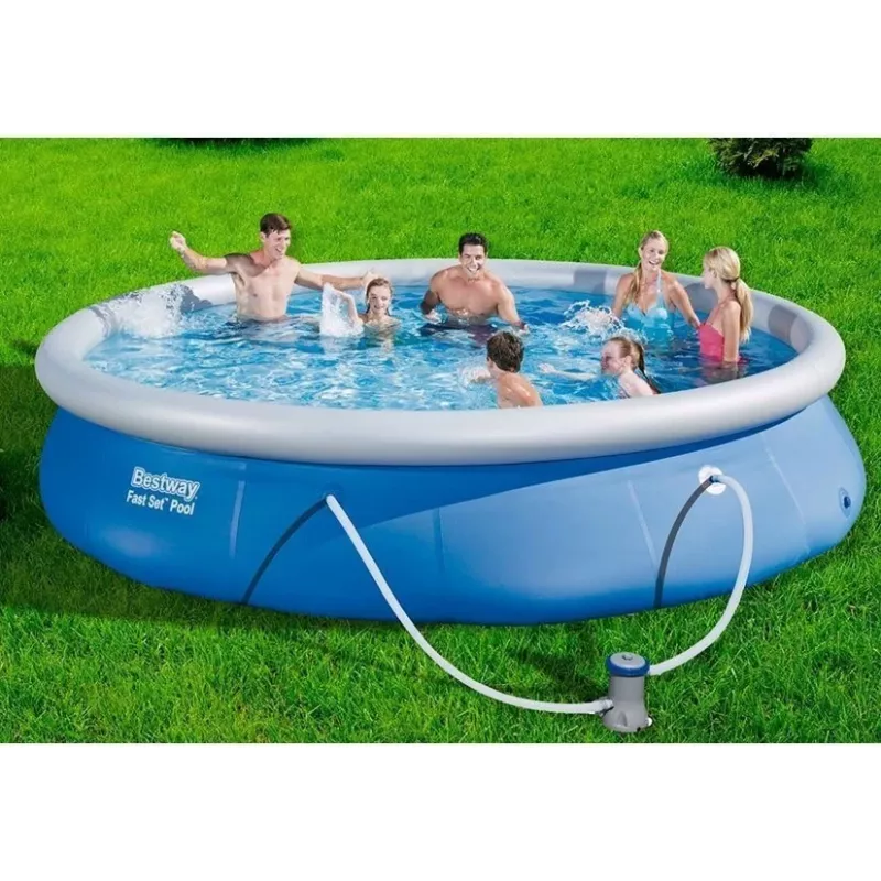 Bestway Fast Set Pool 457 x 84 cm (15 ft) Okrągły Nadmuchiwany Basen Naziemny z Filtrem, Pojemność 11016 L, Wykładzina DuraPlus, Wzór Prismatic Stone