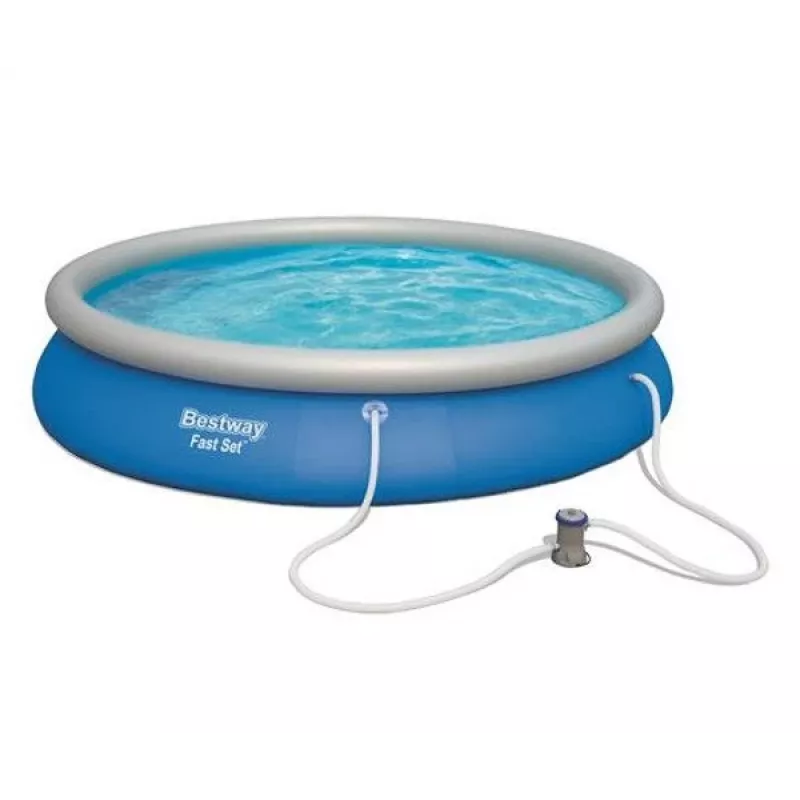 Bestway Fast Set Pool 457 x 84 cm (15 ft) Okrągły Nadmuchiwany Basen Naziemny z Filtrem, Pojemność 11016 L, Wykładzina DuraPlus, Wzór Prismatic Stone