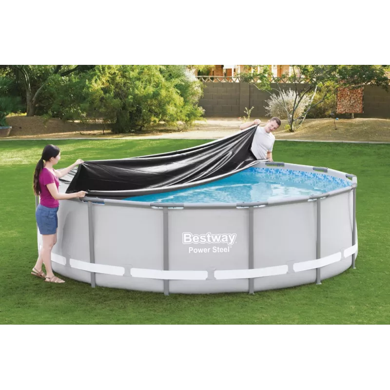 Bestway Flowclear Pokrowiec na Basen dla Steel Pro MAX Frame Pool 427 cm (14 ft) - Niebieski, polietylen z wiązaniami linowymi