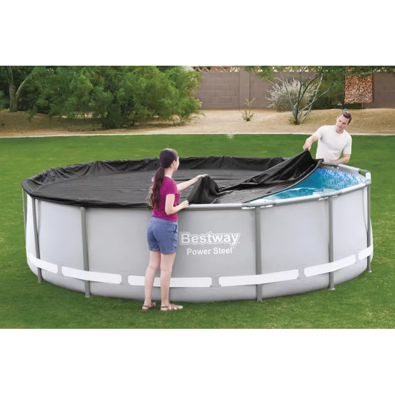Bestway Flowclear Pokrowiec na Basen dla Steel Pro MAX Frame Pool 427 cm (14 ft) - Niebieski, polietylen z wiązaniami linowymi