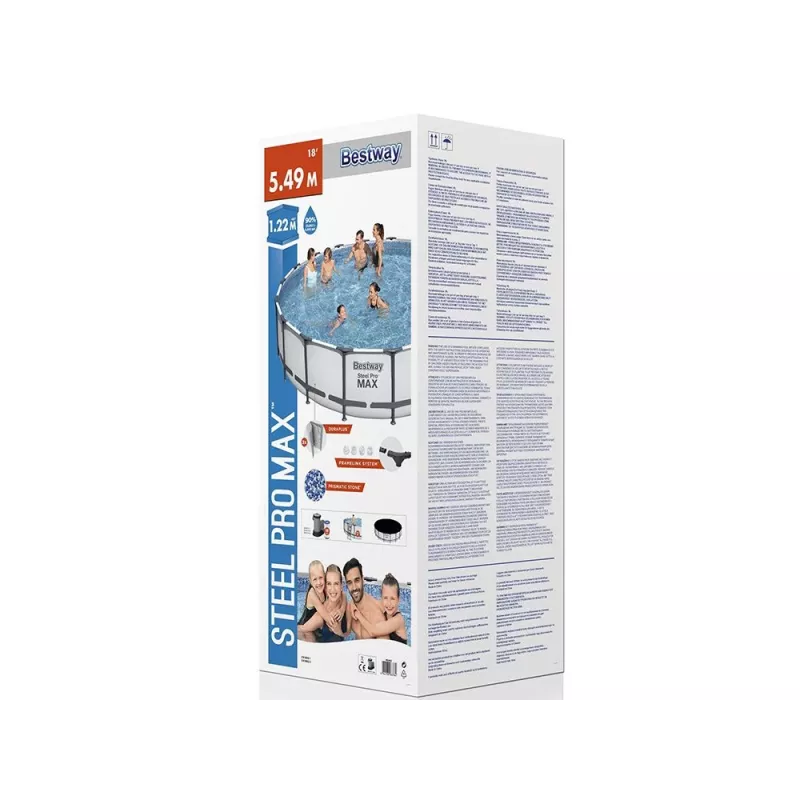 Bestway Steel Frame Pool 549 x 122 cm (18 ft x 48 in) Round Above Ground Pool z pompą filtrującą, drabiną, pokrywą - 56462