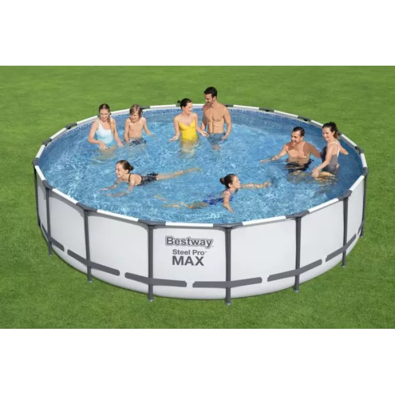 Bestway Steel Frame Pool 549 x 122 cm (18 ft x 48 in) Round Above Ground Pool z pompą filtrującą, drabiną, pokrywą - 56462