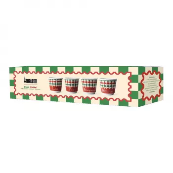 Bialetti Zestaw 4 szklanek do espresso Tricolore, 80 ml, szkło, kolory włoskiej flagi, można myć w zmywarce