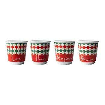 Bialetti Zestaw 4 szklanek do espresso Tricolore, 80 ml, szkło, kolory włoskiej flagi, można myć w zmywarce