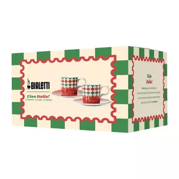 Bialetti Tricolore Espresso Cup and Saucer Set (2 Cups, 2 Saucers)
