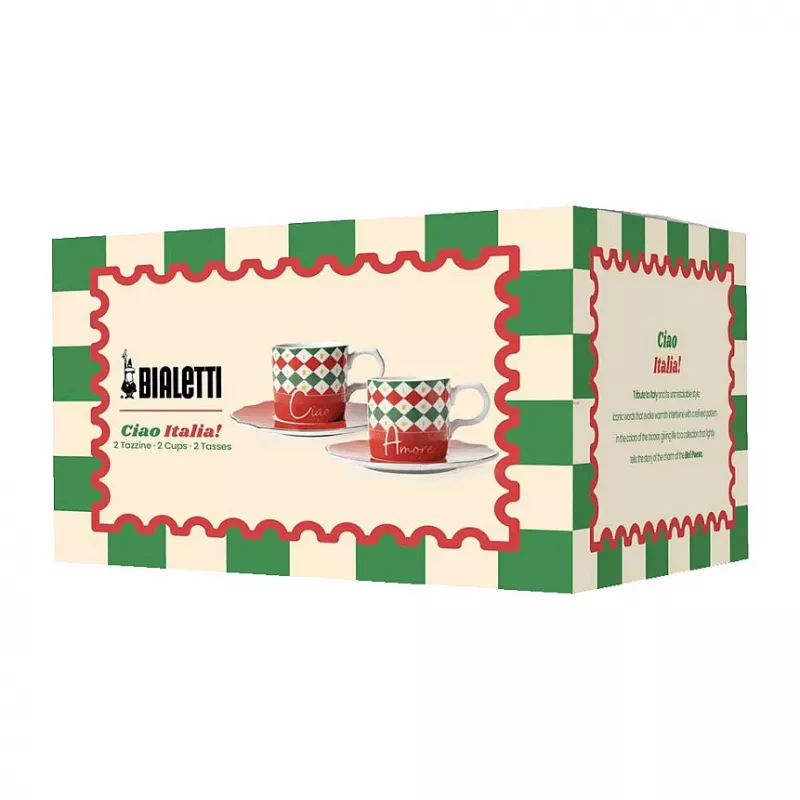 Bialetti Tricolore Espresso Cup and Saucer Set (2 Cups, 2 Saucers)