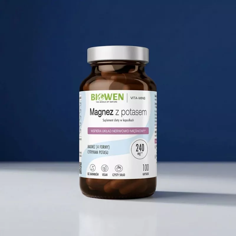 BIOWEN Magnez 4x z Potasem – 100 kapsułek – Wegański suplement diety