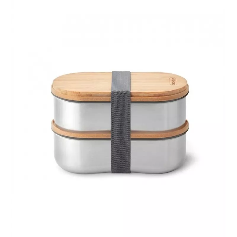 black+blum Oval Box 0.5 L Pojemnik na żywność z bambusową pokrywką i stalową podstawą