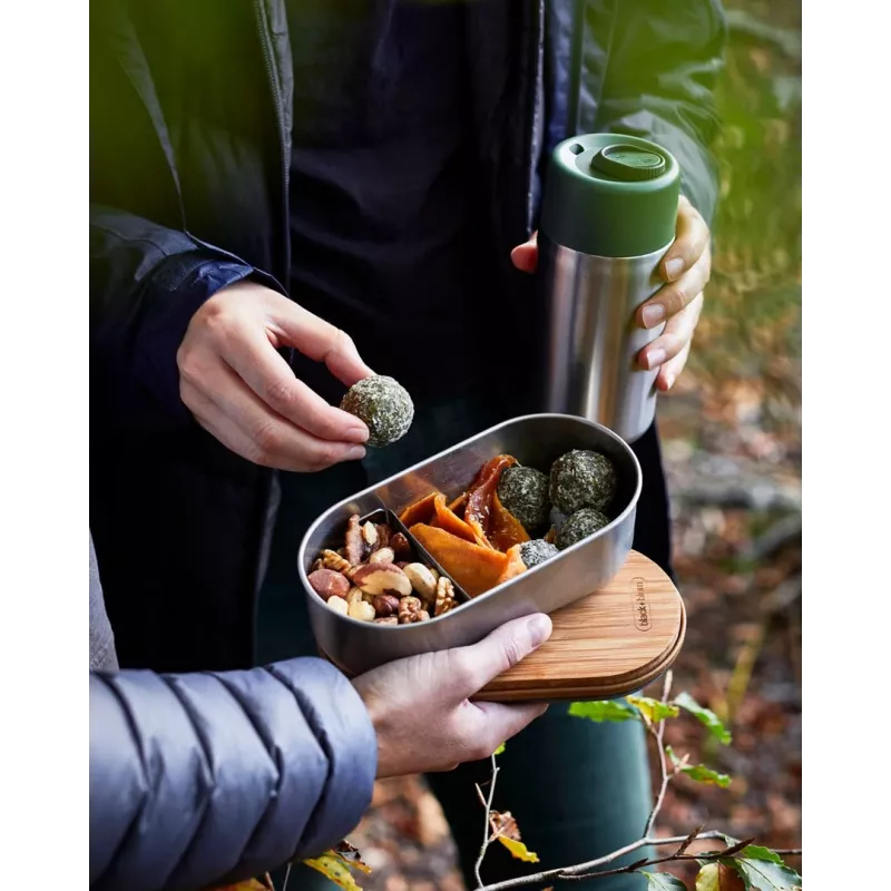 black+blum Oval Box 0.5 L Pojemnik na żywność z bambusową pokrywką i stalową podstawą