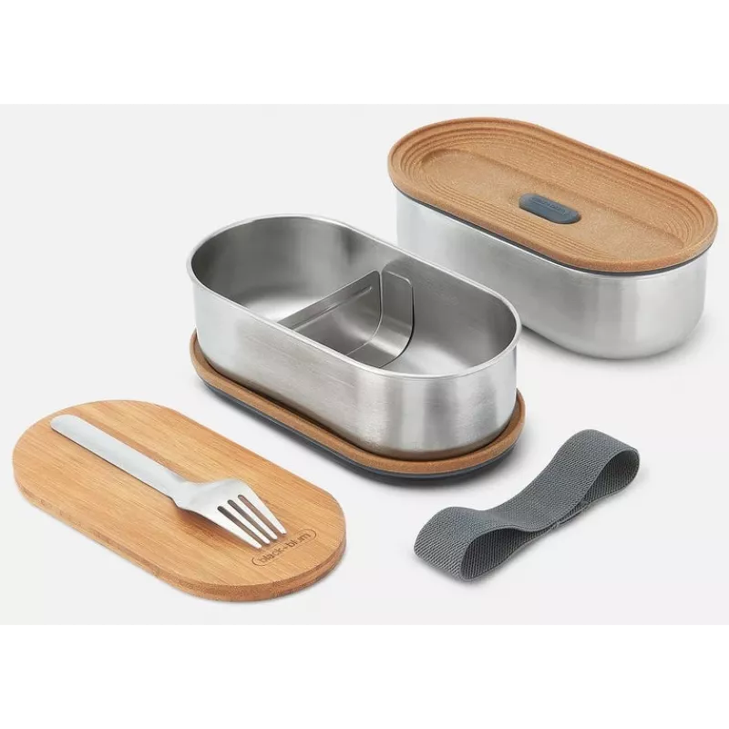 black+blum Oval Box 0.5 L Pojemnik na żywność z bambusową pokrywką i stalową podstawą
