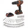 BLACK+DECKER 18V Akumulatorowa Wiertarko-wkrętarka udarowa BDCHD18BAFC, Czarno-pomarańczowa, 2x baterie 1,5 Ah Li-Ion, 80-elementowy zestaw akcesoriów, walizka