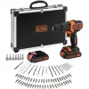 BLACK+DECKER 18V Akumulatorowa Wiertarko-wkrętarka udarowa BDCHD18BAFC, Czarno-pomarańczowa, 2x baterie 1,5 Ah Li-Ion, 80-elementowy zestaw akcesoriów, walizka