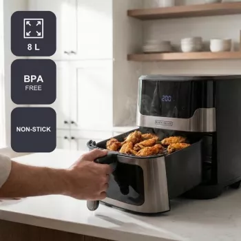 BLACK+DECKER BXAF8001E 8L Cyfrowa Frytkownica Beztłuszczowa, 1700W, 8 Programów, Kosz Nieprzywierający, Czarny