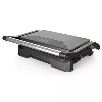 BLACK+DECKER BXGR1001E Elektryczny grill kontaktowy 1000W z nieprzywierającą żebrowaną płytą, stal nierdzewna, tacka ociekowa, pionowe przechowywanie