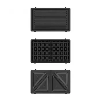 BLACK+DECKER BXSA754E 3-w-1 opiekacz do kanapek, gofrownica i grill z 3 wymiennymi płytami nieprzywierającymi, 750 W, stal nierdzewna
