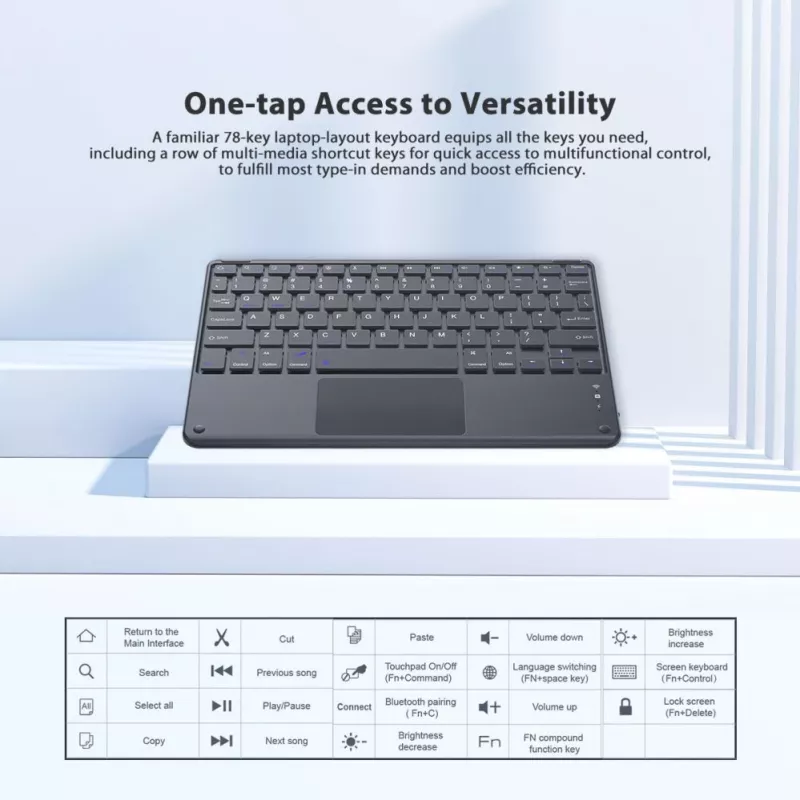 Klawiatura Bluetooth Blackview K1 Bezprzewodowa Ultra Cienka 10 inch – Bateria 280mAh, Bluetooth 3.0, Kompatybilna z Windows / Android / iOS, Czarno-Szara