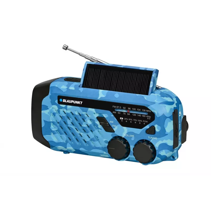 Blaupunkt ER10BC Radiobudzik FM PLL z podwójnym alarmem, ładowaniem USB, termometrem, niebieski kamuflaż