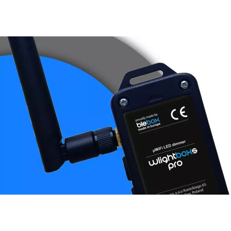 BLEBOX wLightBoxS Pro Inteligentny sterownik ściemniacza LED z anteną zewnętrzną 12-24V DC
