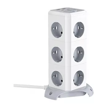 BlitzWolf BW-EC3 Pionowa Listwa Zasilająca z 12 Gniazdami, 4 Portami USB, Przewodem 2m, Wtyczką EU