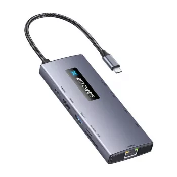 BlitzWolf BW-NEW TH8 10-w-1 Adapter Hub USB-C z HDMI 4K, 3x USB 3.0, 2x USB 2.0, Gigabit Ethernet, 100W PD, Czytnik SD/TF, Space Gray