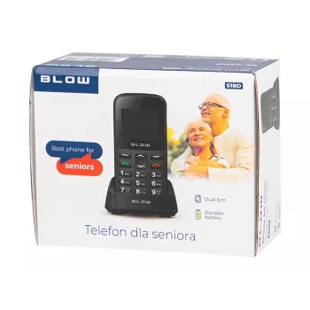 BLOW Czarny telefon dla seniora z ładowarką stojącą S18D