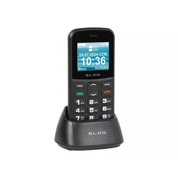 BLOW Czarny telefon dla seniora z ładowarką stojącą S18D