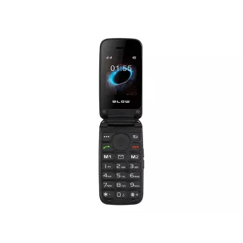 BLOW S24 Czarny telefon z klapką dla seniorów z przyciskiem SOS, dużymi klawiszami, Dual SIM, aparatem, radiem FM, latarką, ładowarką