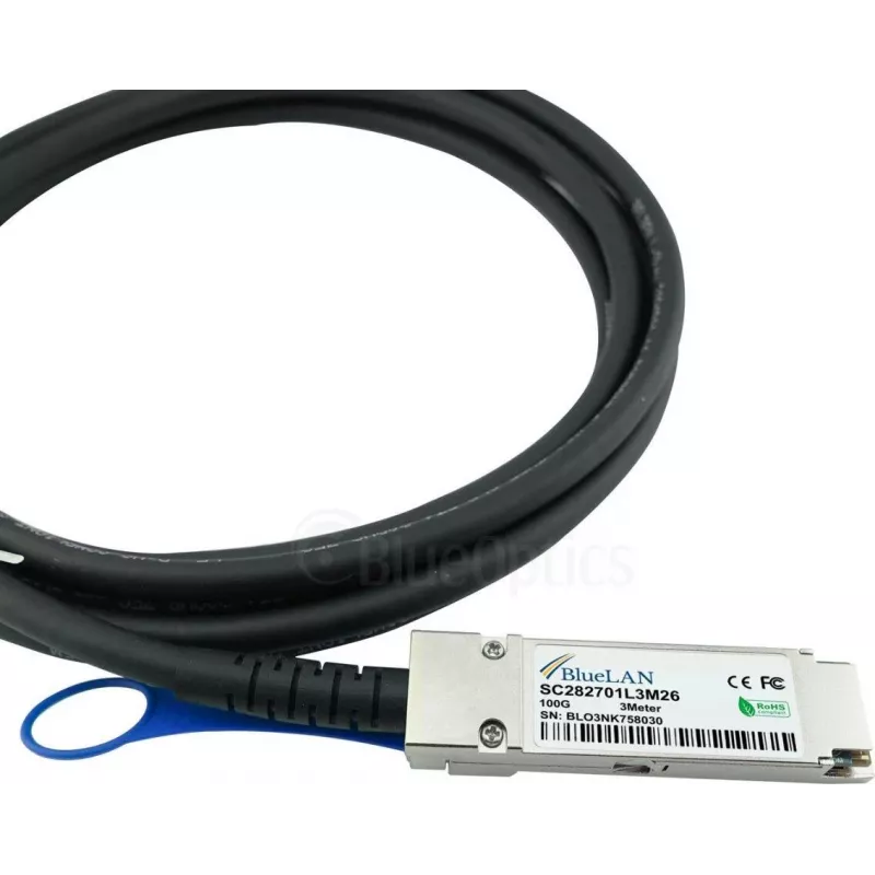 BlueOptics Dell EMC Compatible DAC-QSFP28-4SFP28-25G-BL Pasywny kabel rozgałęźny Direct Attach 100GBASE-CR4 QSFP28 do 4x25GBASE-CR SFP28, 5m, AWG26