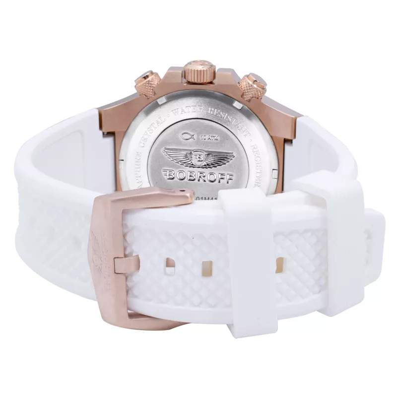 BOBROFF BF1002L25 Unisex Analogowy Zegarek Kwarcowy 43mm Koperta ze Stali Nierdzewnej Czarny Skórzany Pasek