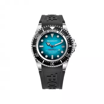 Zegarek analogowy kwarcowy BOBROFF MAN BF0009-BFSTN, koperta ze stali nierdzewnej 44 mm, czarna tarcza, pasek skórzany