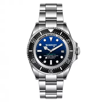 BOBROFF MAN BF003 Analogowy Zegarek Kwarcowy 44mm Czarna Tarcza Skórzany Pasek