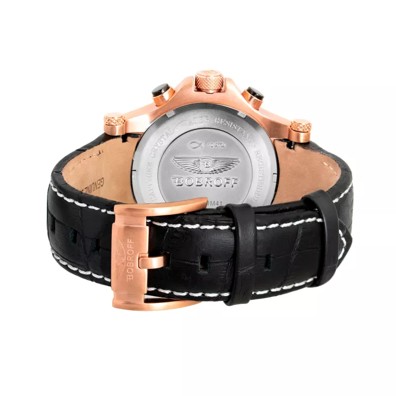 BOBROFF MAN BF1001M15 Analogowy Kwarcowy Zegarek Męski 44 mm Czarny Pasek Skórzany