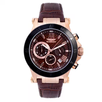 BOBROFF MAN BF1001M65 Analogowy Zegarek Kwarcowy 44mm Czarna Tarcza Skórzany Pasek