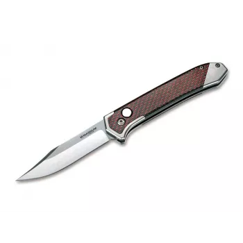 BOKER MAGNUM Magnum Rubico Nóż automatyczny - Głownia Drop Point ze stali nierdzewnej 440A, rękojeść aluminiowa, automatyczne otwieranie przyciskiem, blokada Plunge Lock, odwracalny klips do kieszeni, czarny