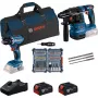 Bosch 18V Professional Set Młotowiertarka GBH 18V-22 + Wiertarko-wkrętarka GSR 18V-45 - (niebieski/czarny, 2x akumulator Li-Ion 4.0Ah, zestaw wierteł udarowych i bitów, torba narzędziowa) (0615V0003D)