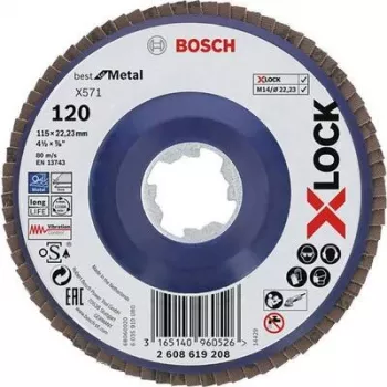 Bosch Accessories 2608619208 X-LOCK Tarcza fibrowa Ø 115 mm Ziarno 120 Zirconia Alumina do stali nierdzewnej
