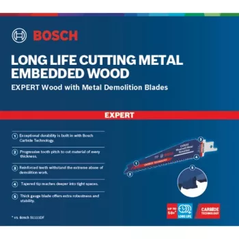Bosch Expert S 967 XHM Brzeszczot do piły szablastej – Drewno z metalem do rozbiórek, 150 mm, 10 sztuk