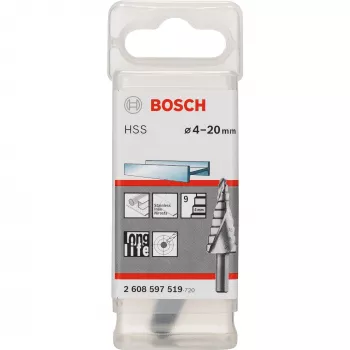 Bosch HSS wiertło stopniowe 4-20 mm, chwyt trójpłaszczyznowy, długość 70,5 mm 2608597519